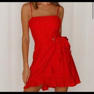 hello molly red wrap tie dress